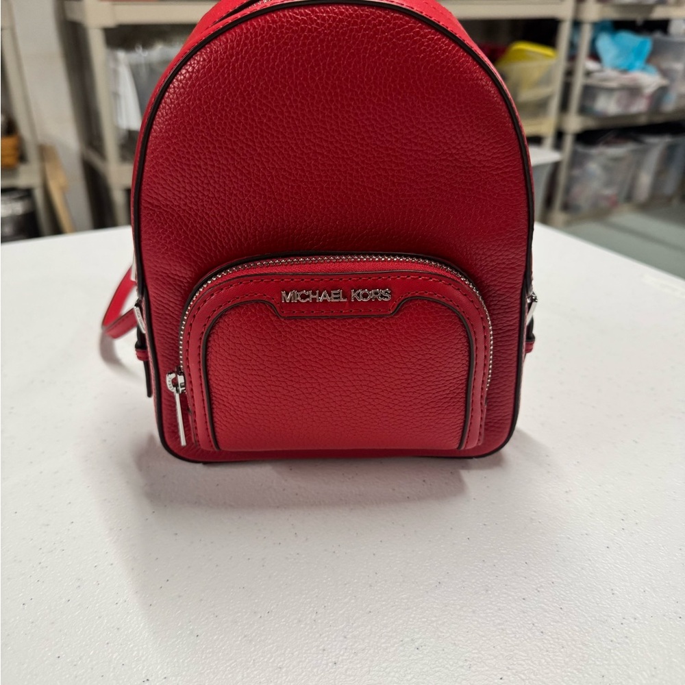 Michael Kors Red Mini Backpack with Silver Hardware